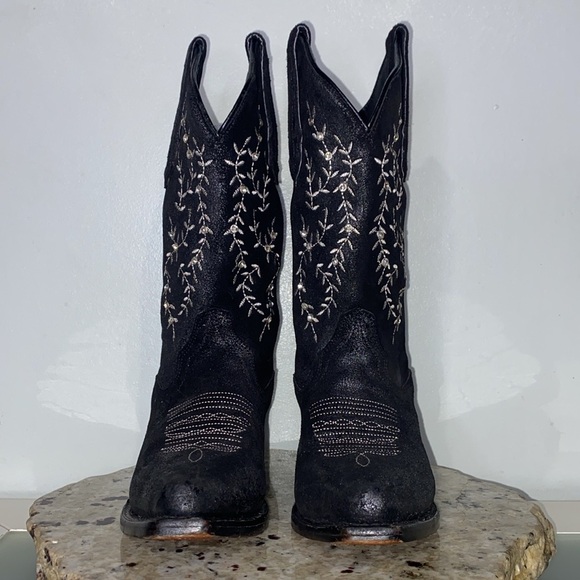 J.B. Dillon Black Leather Embroidered Rhinestone Snip Toe Western Boots 5.5 B - Picture 6 of 15